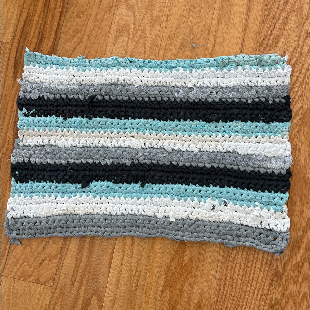 Striped Handmade Rug - Black, Gray, and Blue